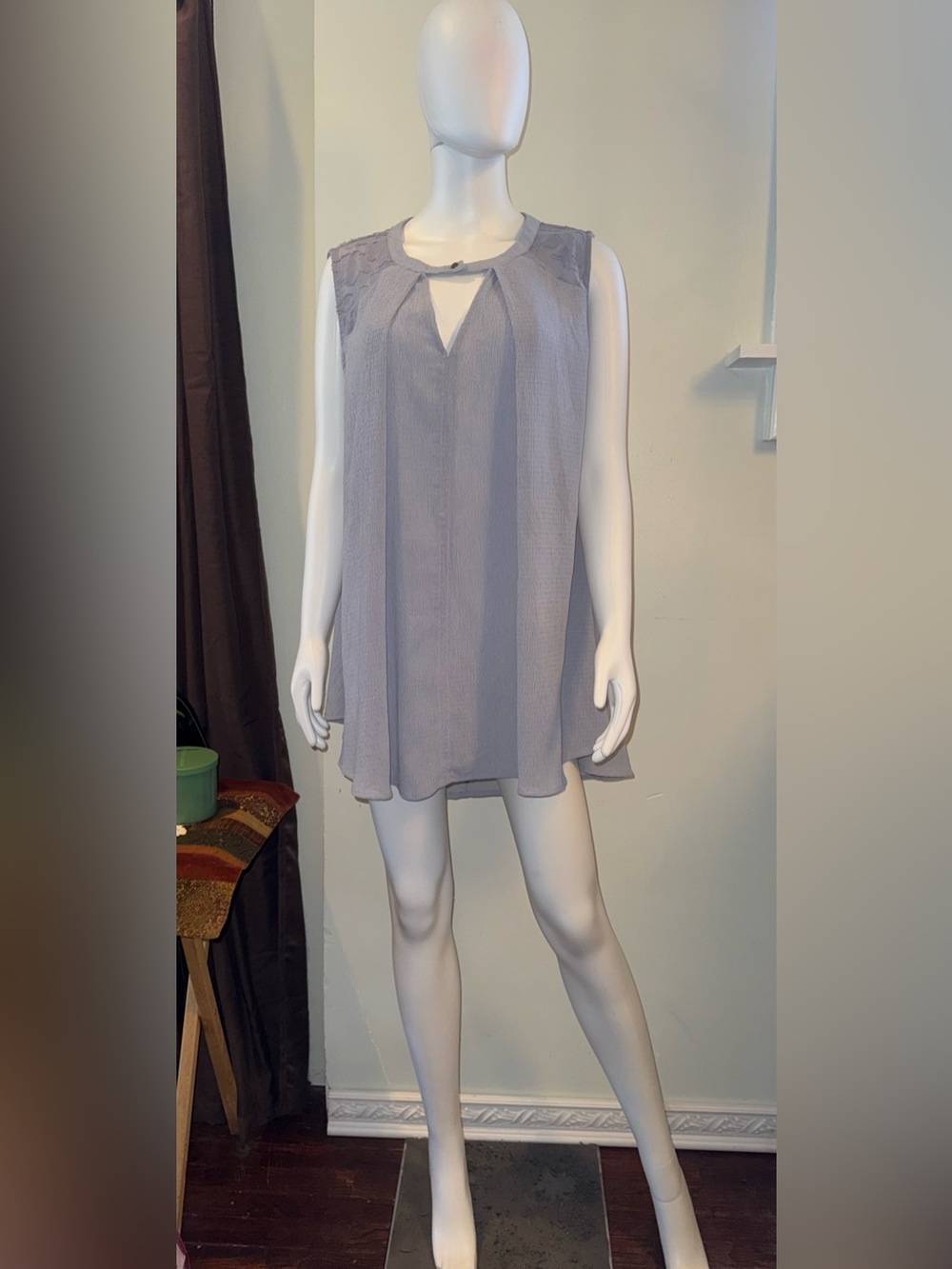 Umgee Gray Tie-Notch Sleeveless Mini Dress